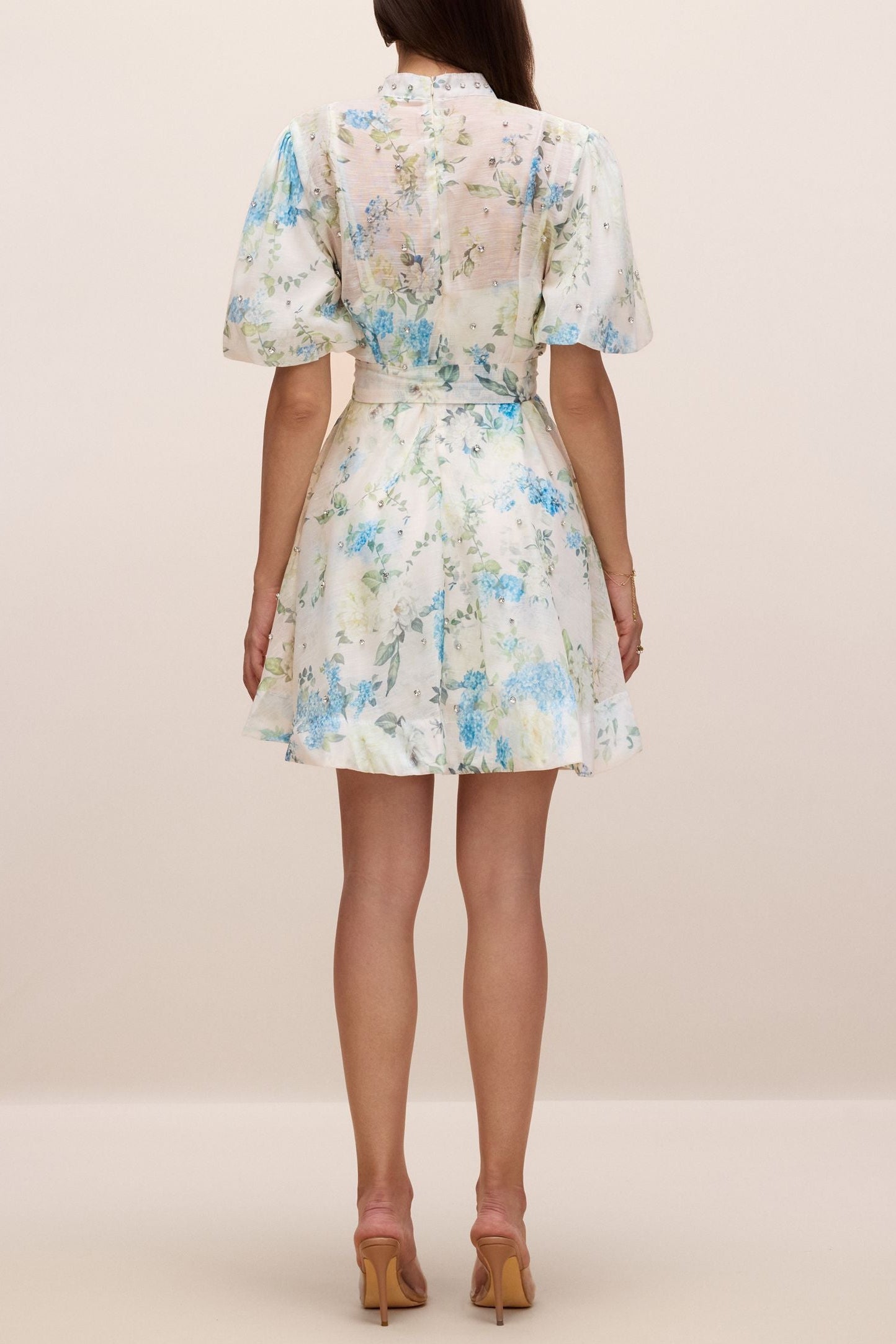 KIMBERLEY FLORAL PUFF SLEEVE WHITE MINI DRESS