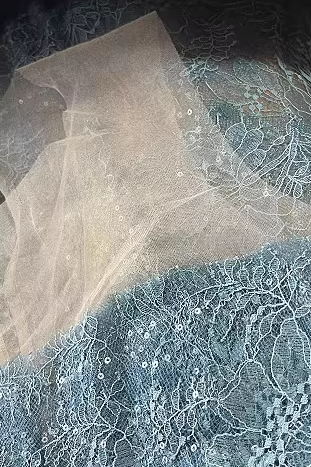 BLUE BEADED LACE COCKTAIL DRESS