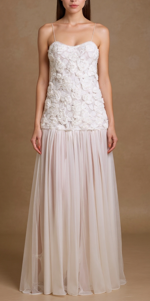 Lillie Spaghetti Floral Ruffle Maxi Dress - White Lillie Spaghetti Floral Ruffle Maxi Dress - White