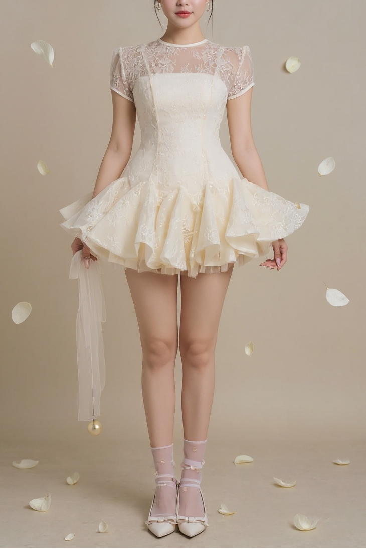 KELLY SEQUIN PUFFY MINI DRESS IN WHITE