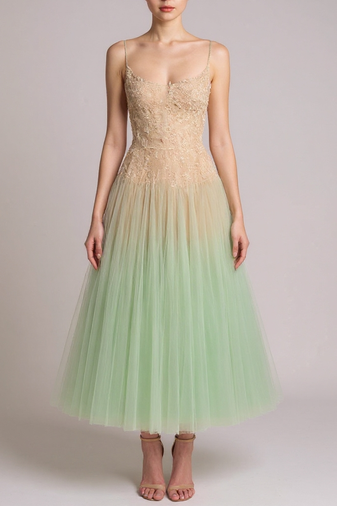 MINT OMBRE LACE MIDI DRESS FOR WEDDING