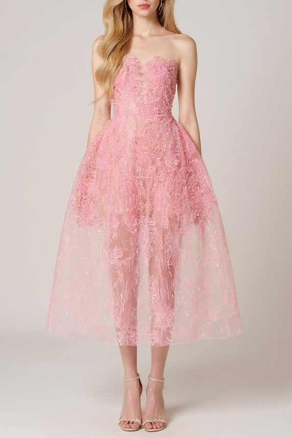 PINK BEADED LACE PARTY DRESS