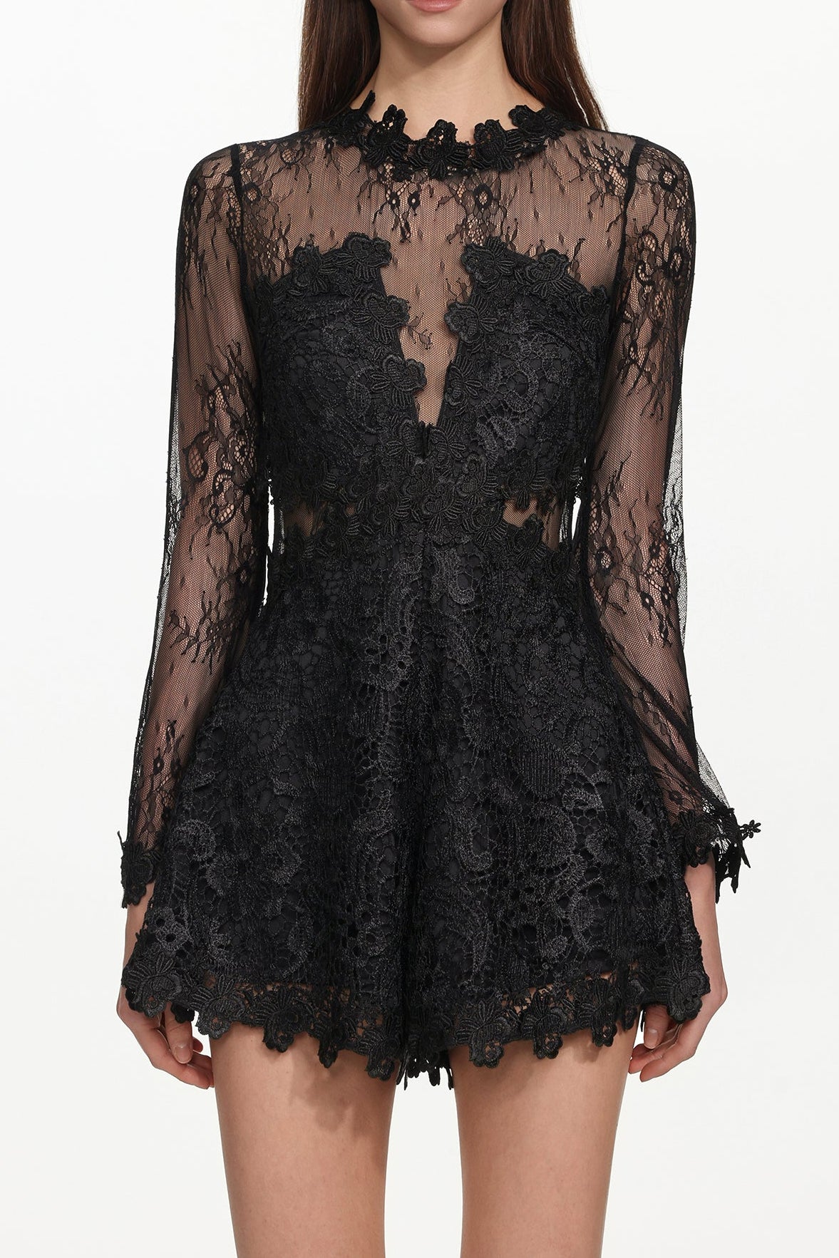 SHEER LACE LONG SLEEVE ROMPER FOR EVENTS