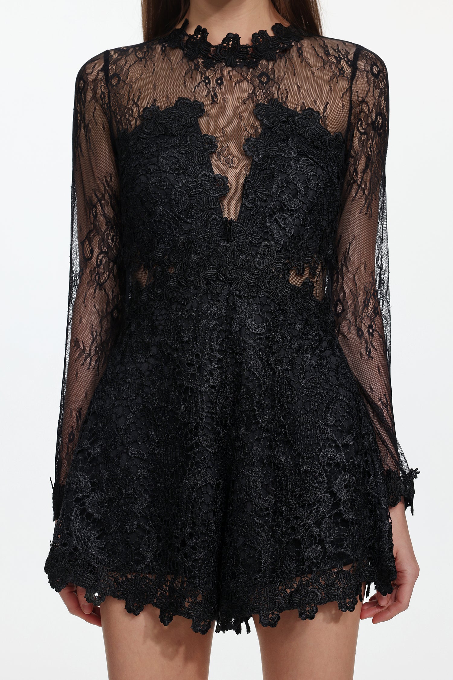 SHEER LACE LONG SLEEVE ROMPER FOR EVENTS