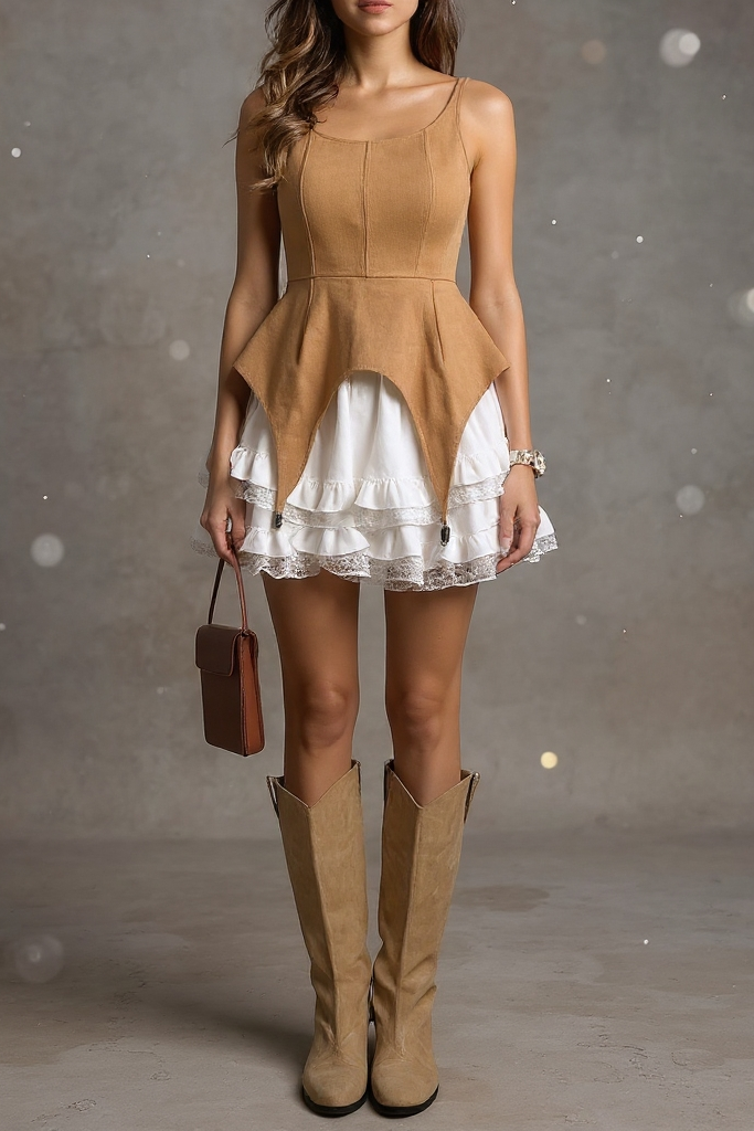 2026-01-16_155453_317 TARA SQUARE NECK PATCHWORK MINI DRESS BROWN