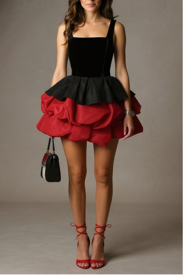 2026-01-17_094323_691 ALEXANDRA LAYERED WAVY MINI DRESS - BLACK/RED