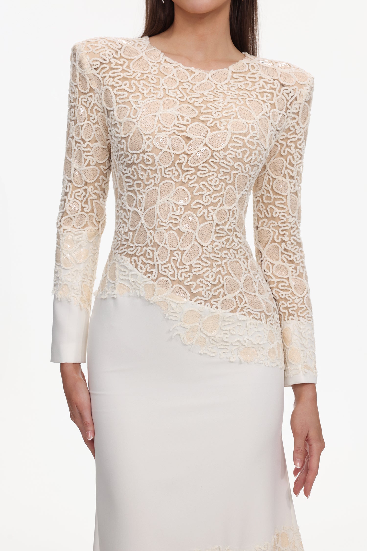 JACQUELINE BEIGE LACE MAXI DRESS, LONG SLEEVE, WEDDING GUEST