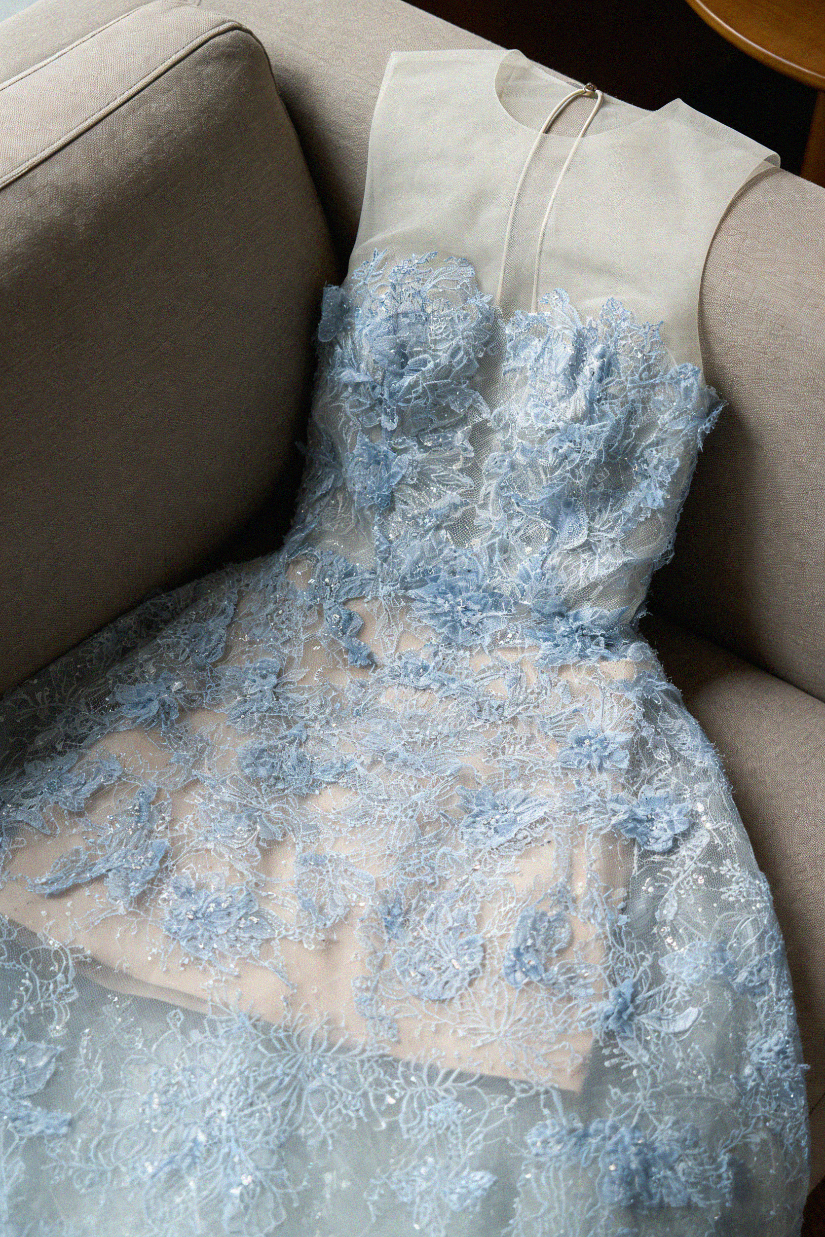 BLUE BEADED LACE COCKTAIL DRESS