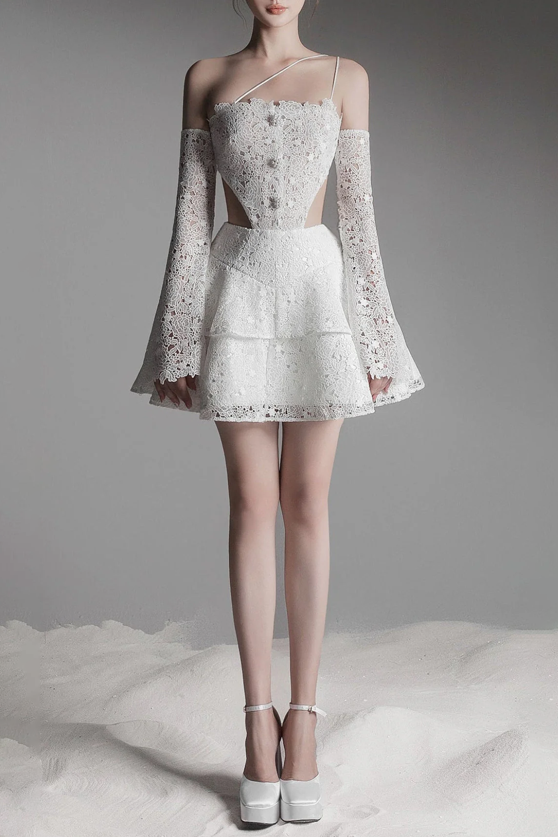 FLARE LACE CUT-OUT MINI DRESS FOR PARTY
