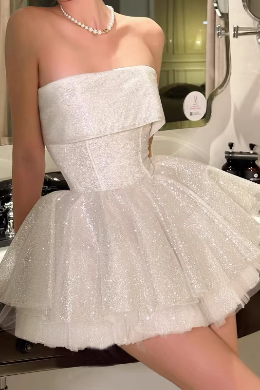 APRICOT TULLE STRAPLESS TUTU MINI DRESS FOR PARTY