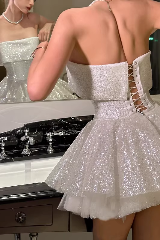 APRICOT TULLE STRAPLESS TUTU MINI DRESS FOR PARTY