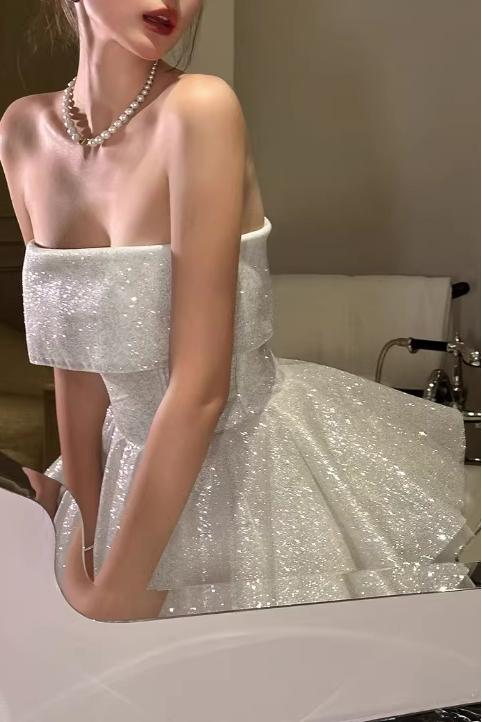 APRICOT TULLE STRAPLESS TUTU MINI DRESS FOR PARTY