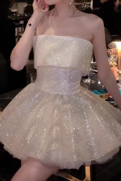 APRICOT TULLE STRAPLESS TUTU MINI DRESS FOR PARTY