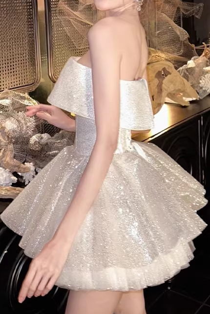 APRICOT TULLE STRAPLESS TUTU MINI DRESS FOR PARTY