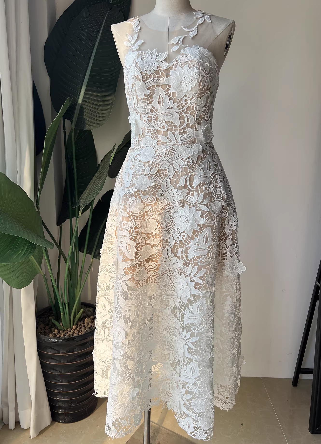 ERICA WHITE FLORAL LACE MIDI DRESS FOR WEDDING GUEST