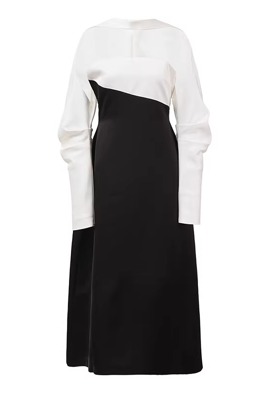 A-LINE SILK MIDI DRESS, LONG SLEEVE, FORMAL