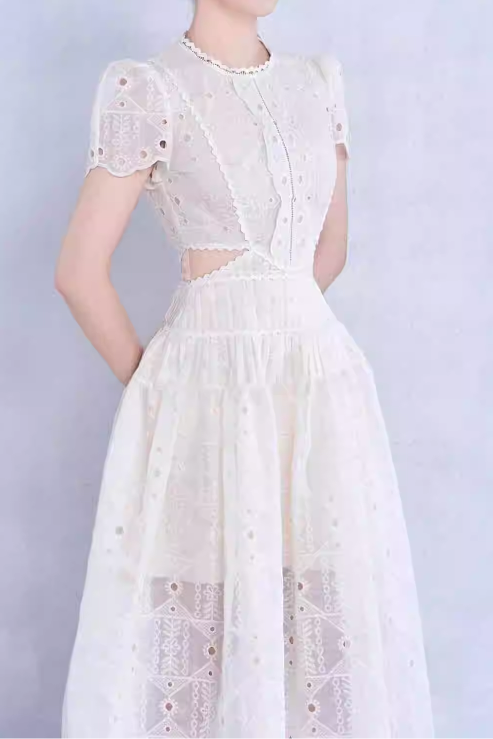CUT OUT LACE MIDI DRESS WHITE WEDDING GUEST