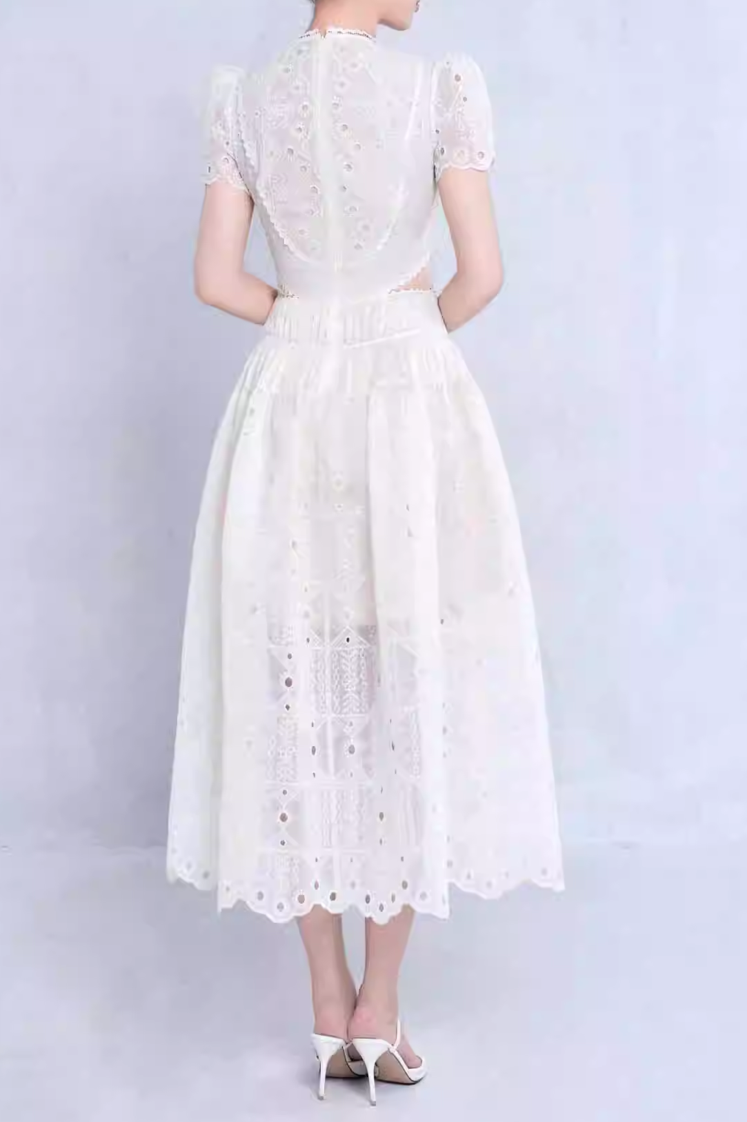 CUT OUT LACE MIDI DRESS WHITE WEDDING GUEST