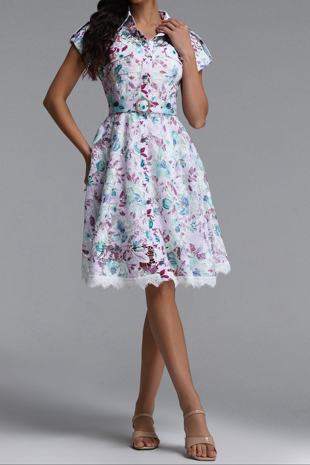 2026-04-14-maysa238695 PASTEL FLORAL LACE FIT & FLARE MIDI DRESS WITH BELT