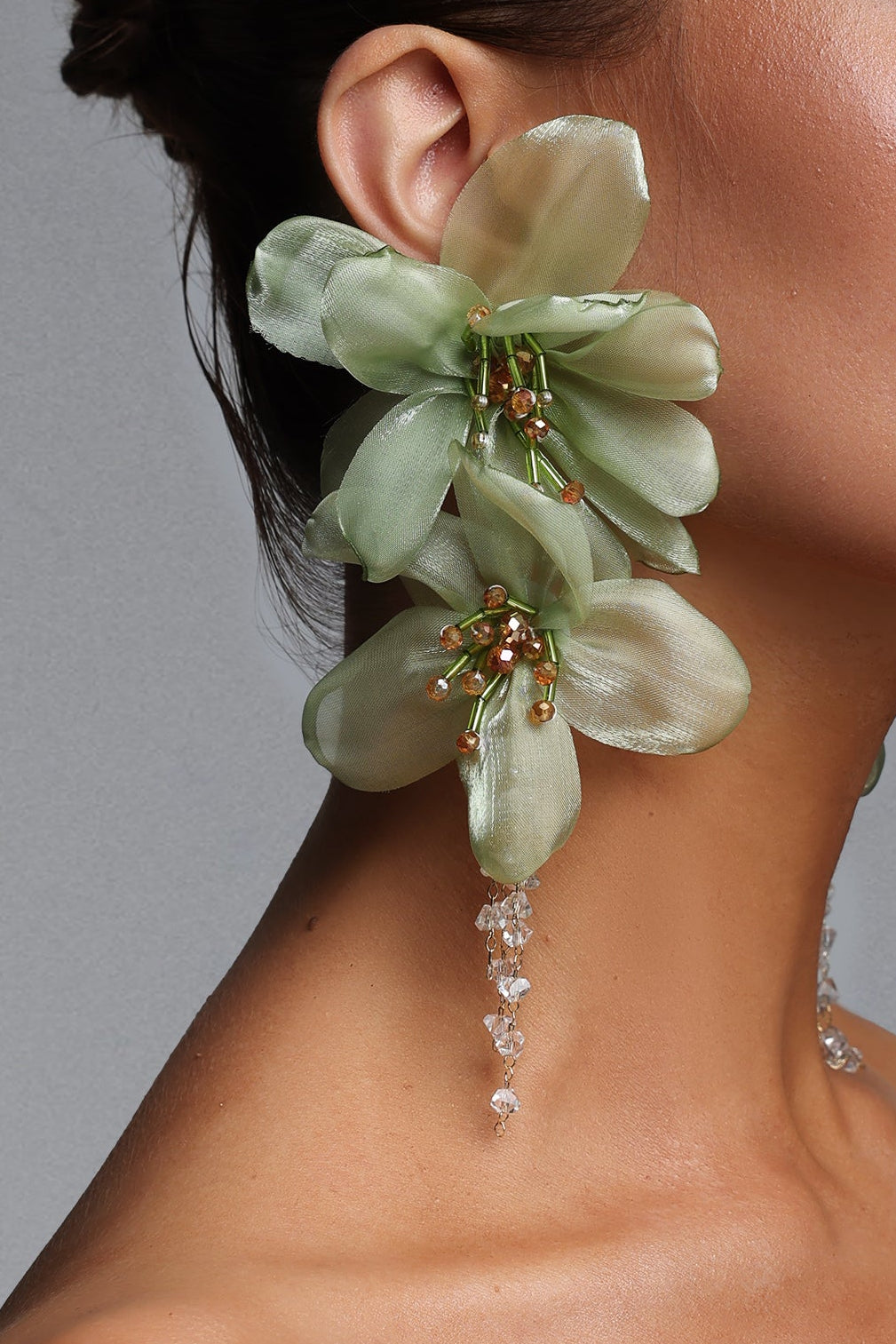 LIGHT GREEN ORGANZA DROP EARRINGS