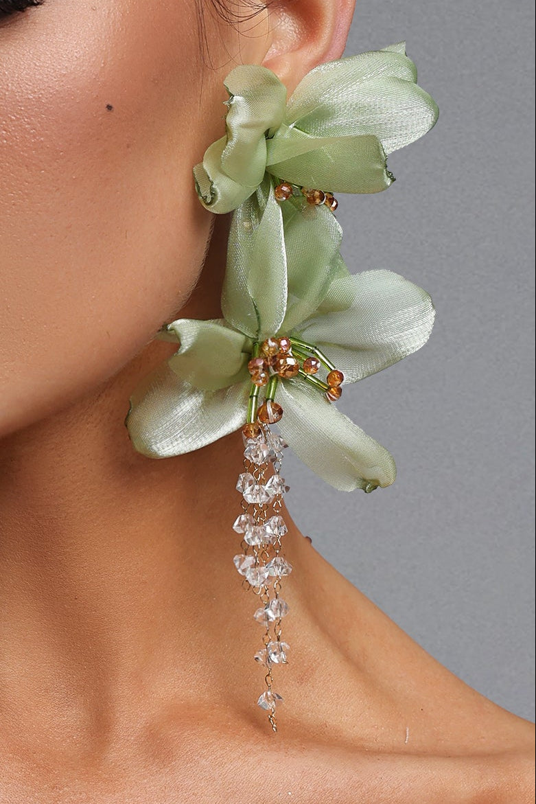 LIGHT GREEN ORGANZA DROP EARRINGS