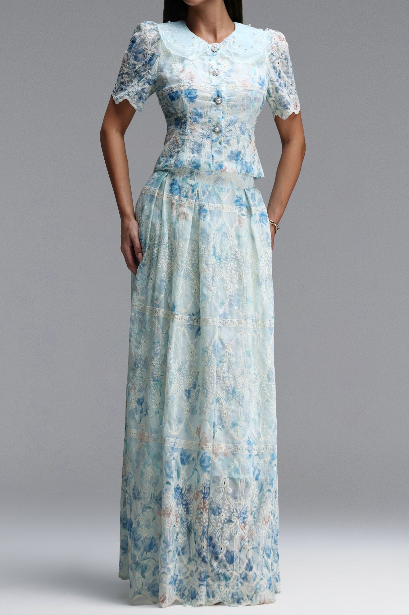 2026-05-27-alba266756-0 LIGHT BLUE LACE PETER PAN COLLAR CROP TOP & MAXI SKIRT SET