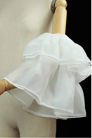 STRAPLESS WHITE ORGANZA MIDI DRESS WITH BELL SLEEVES