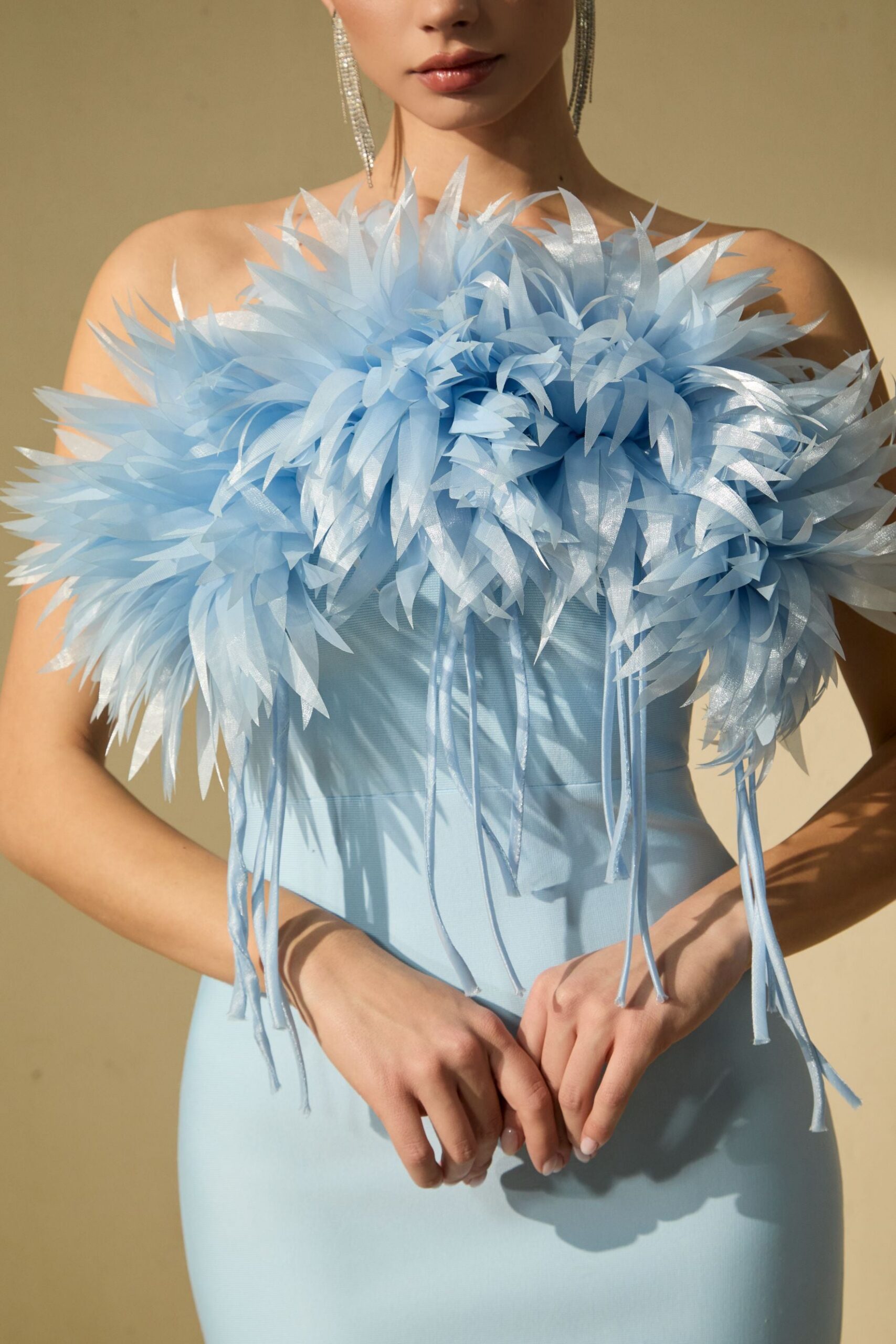 PENNY BLUE PETAL APPLIQUE STRAPLESS MIDI DRESS