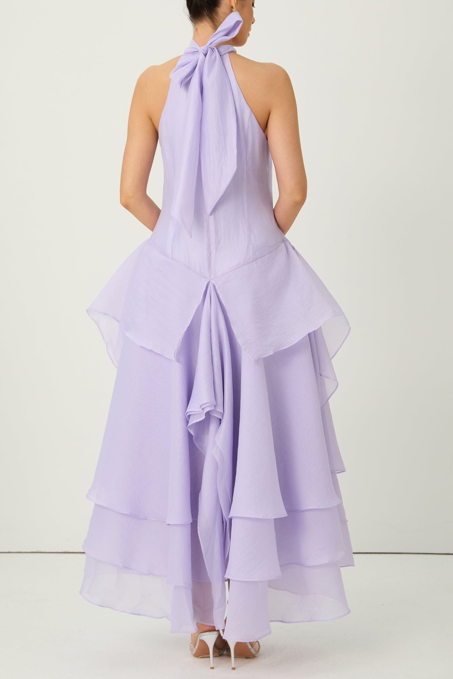 LINDA PURPLE HALTER RUFFLE MAXI DRESS