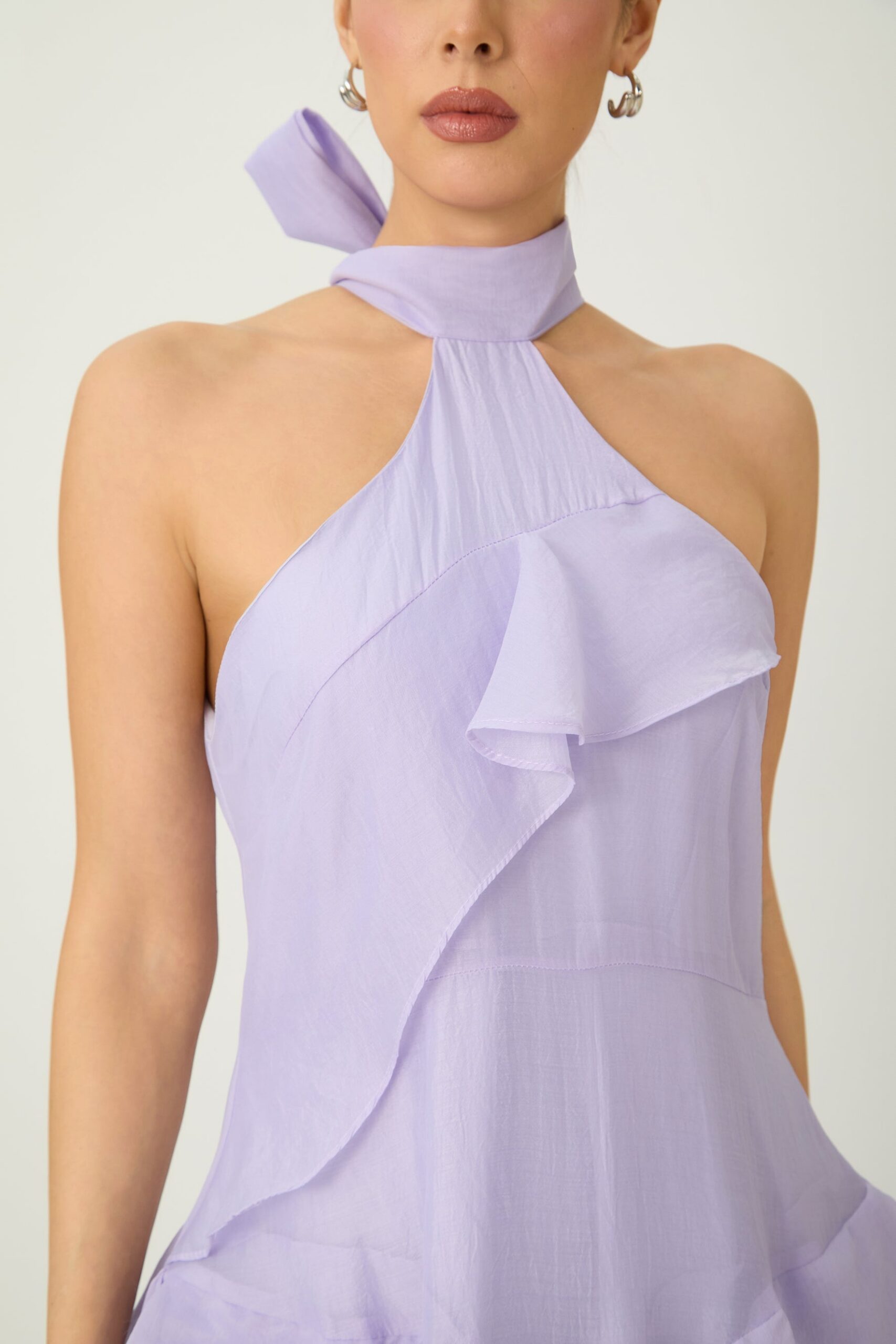 LINDA PURPLE HALTER RUFFLE MAXI DRESS