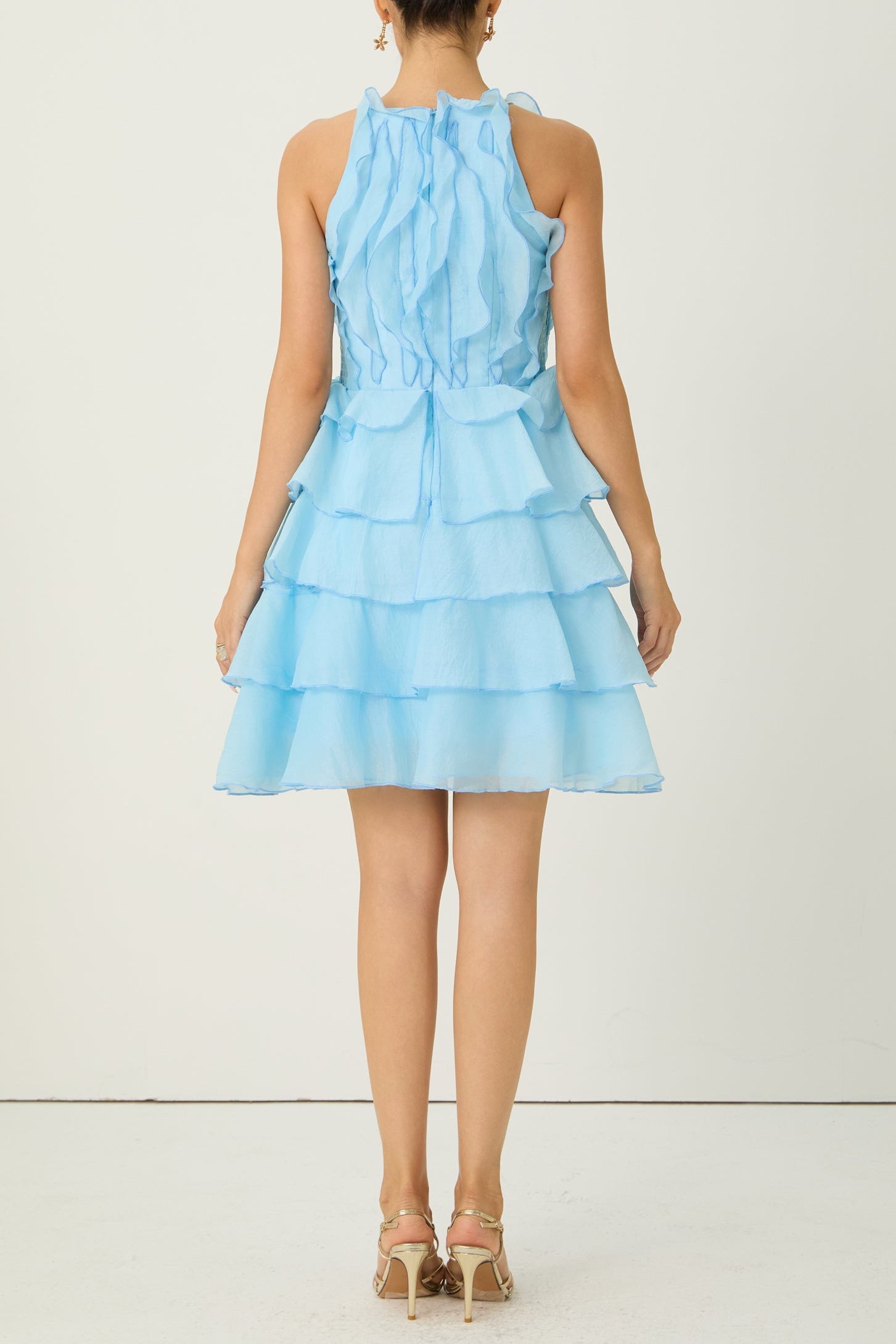 JULIET BLUE TIERED RUFFLE MINI DRESS FOR PARTIES