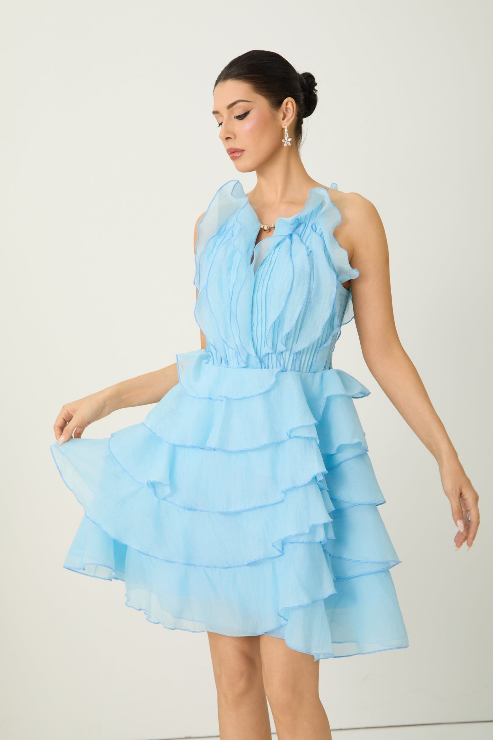 JULIET BLUE TIERED RUFFLE MINI DRESS FOR PARTIES