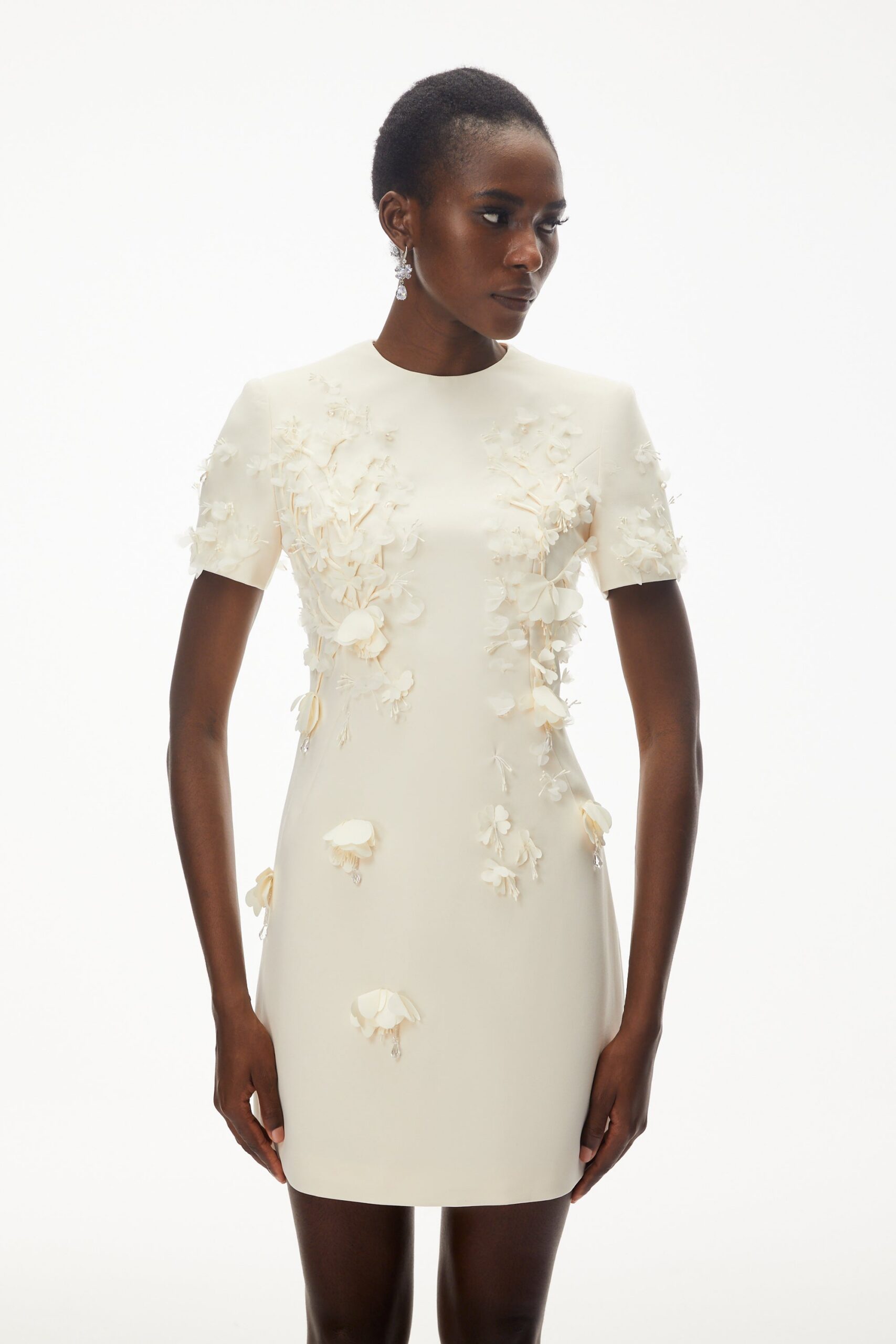IVORY FLORAL APPLIQUE MINI DRESS FOR EVENTS