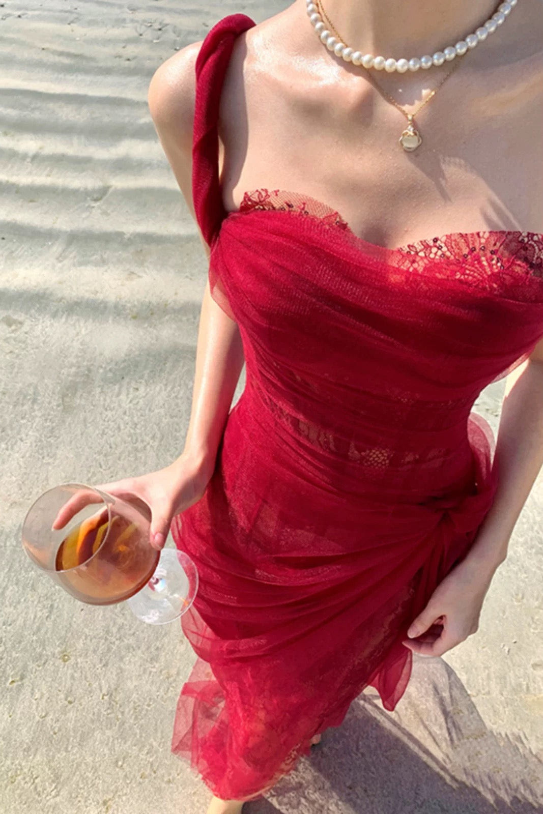 LACE ONE SHOULDER MIDI CORSET DRESS - WINE