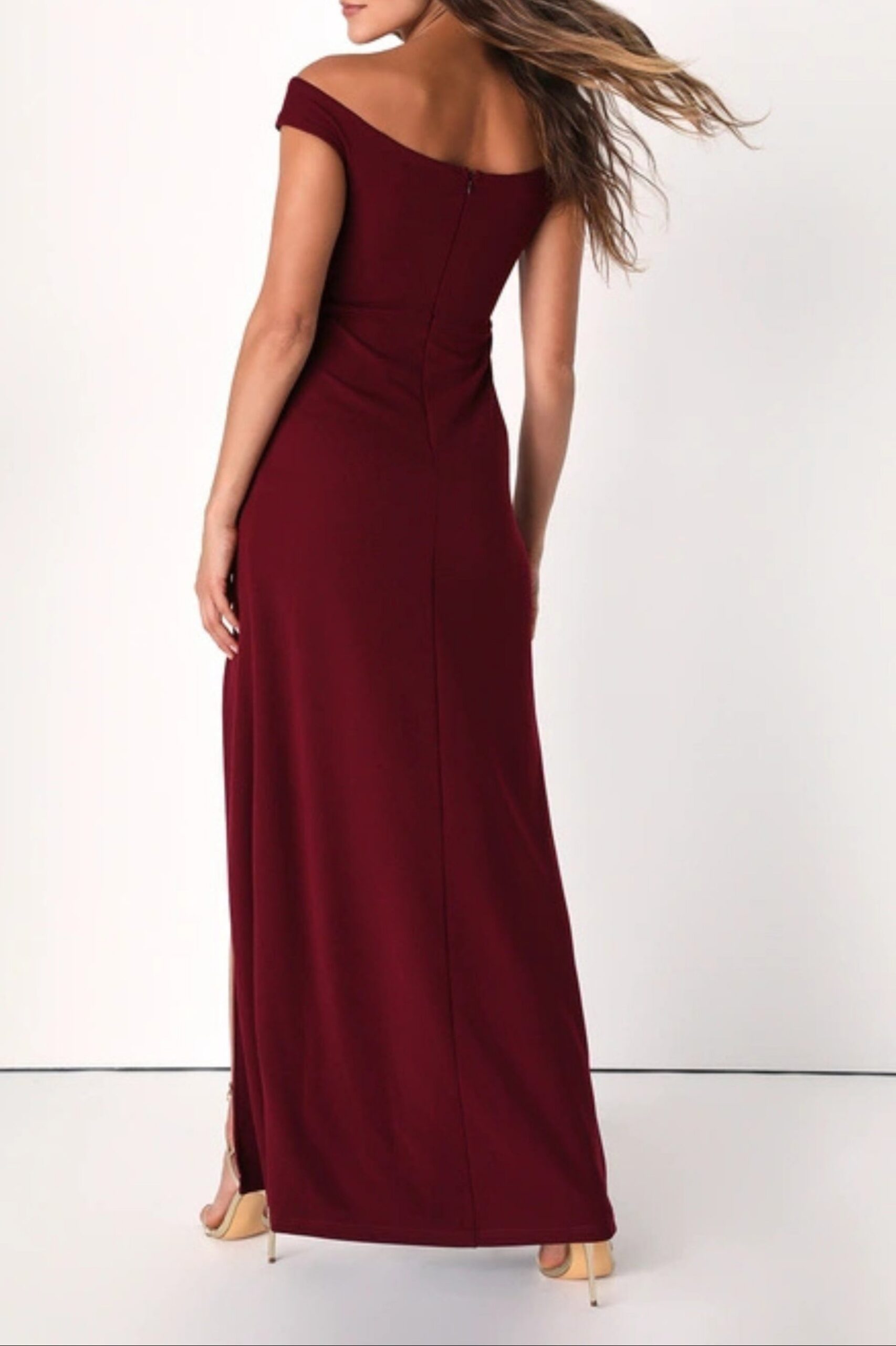 BEHOLD MY LOVE BURGUNDY OFF-SHOULDER TWIST MAXI DRESS
