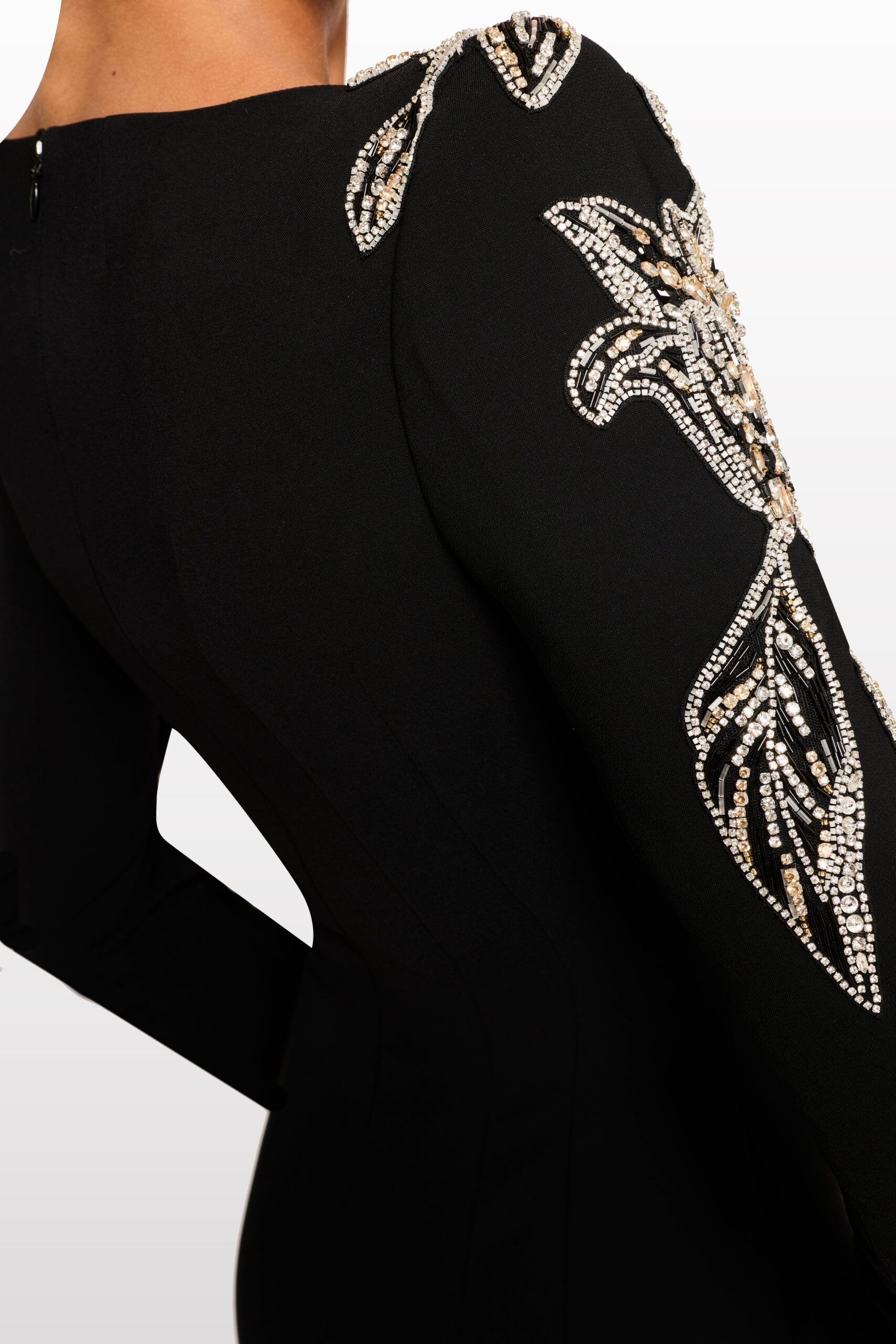 RHINESTONE ORCHID MAXI DRESS, BLACK, FORMAL