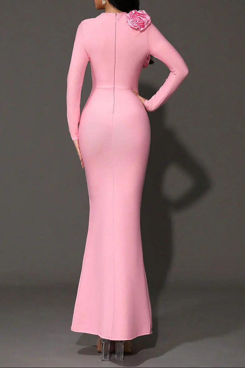 SALLY 3D FLOWER BANDAGE MAXI DRESS PINK