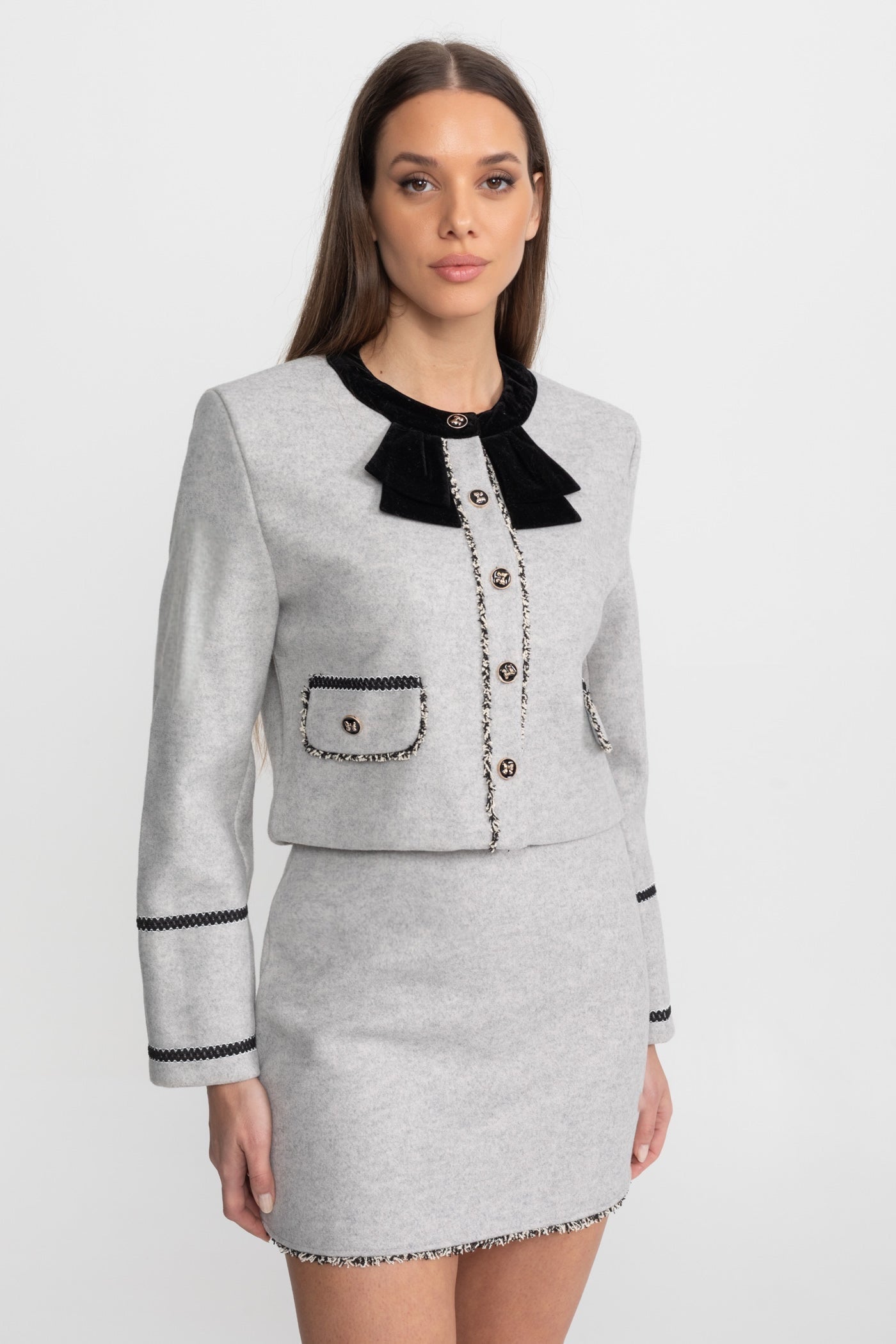 VELVET BOW COLLAR CO-ORD SET FOR WOMEN