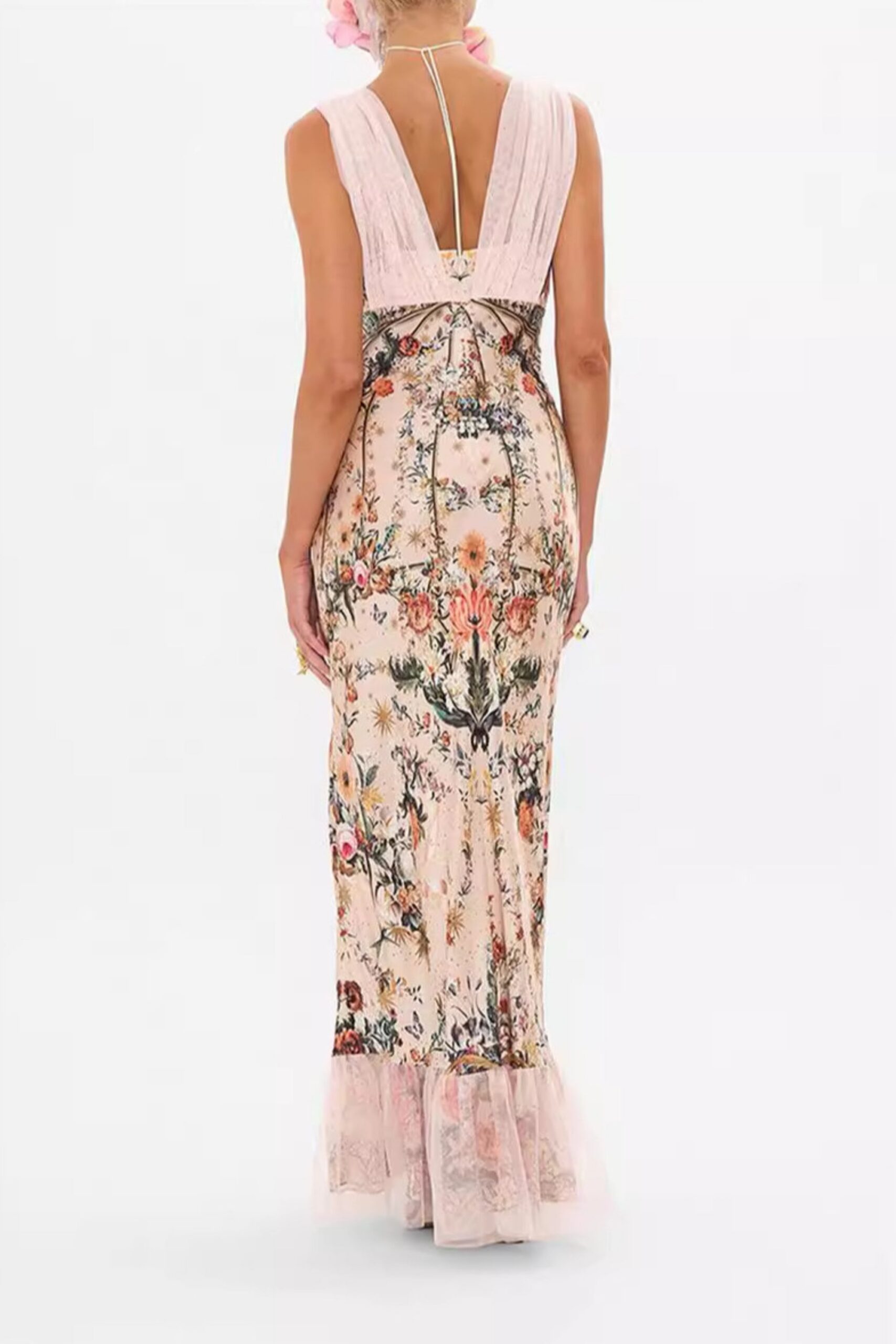 FLORAL MERMAID SLEEVELESS MAXI DRESS FOR WEDDING GUEST