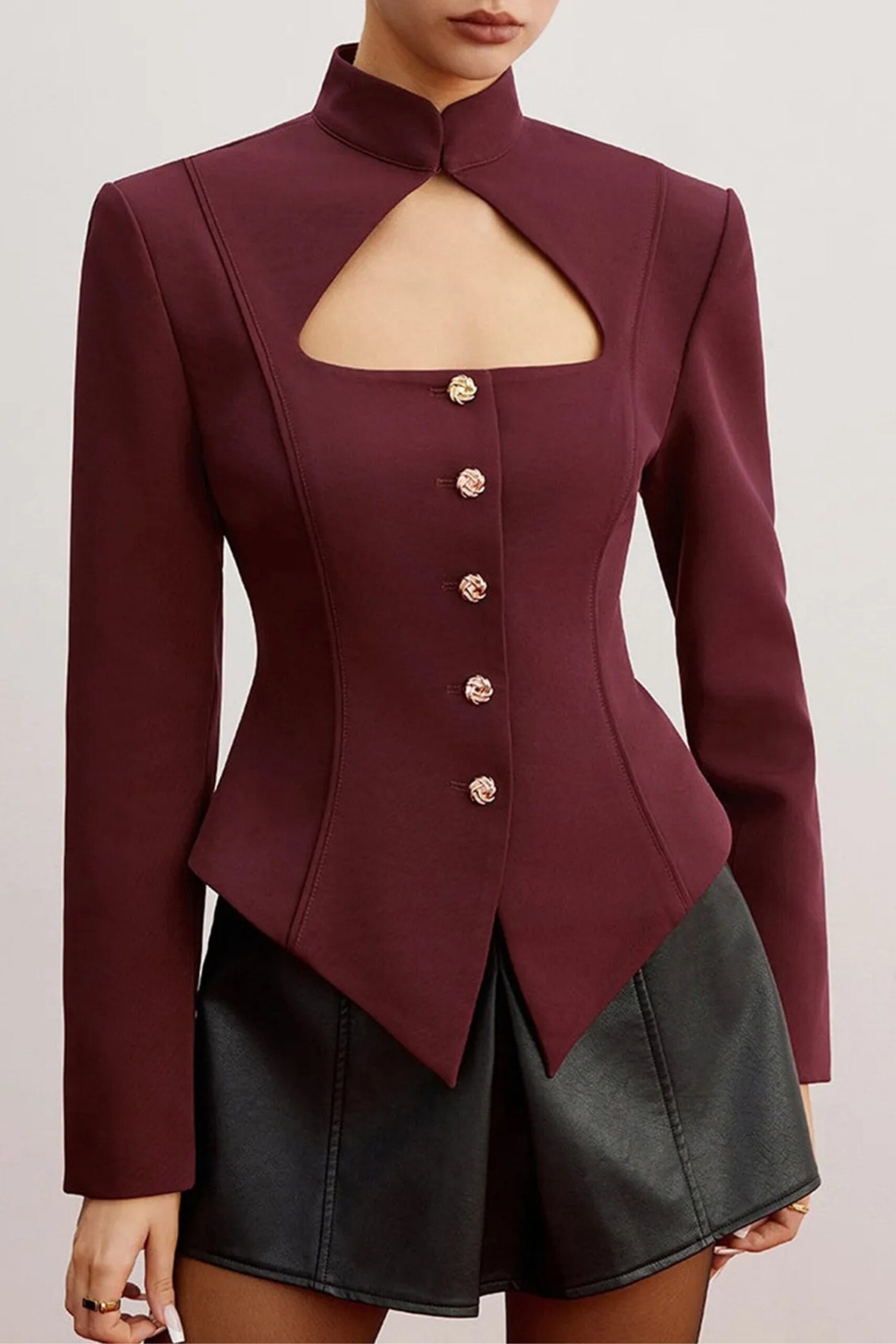 CUTOUT STAND COLLAR BLAZER | PARTY OVERSIZED BLAZER