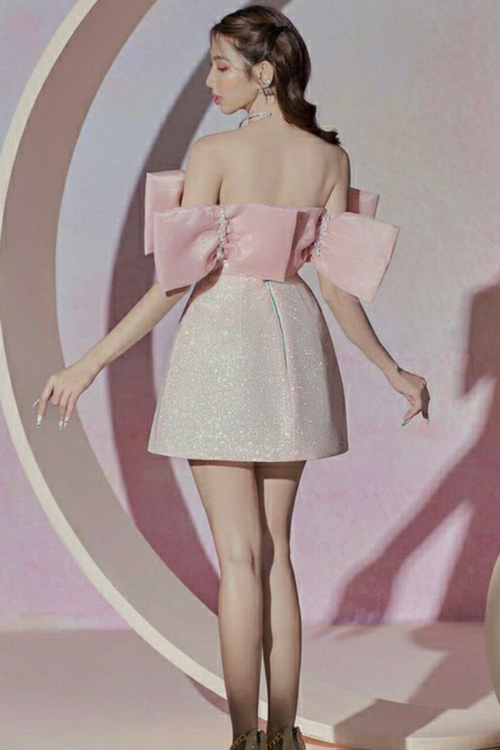 PINK BOWKNOT STRAPLESS MINI DRESS FOR PARTY