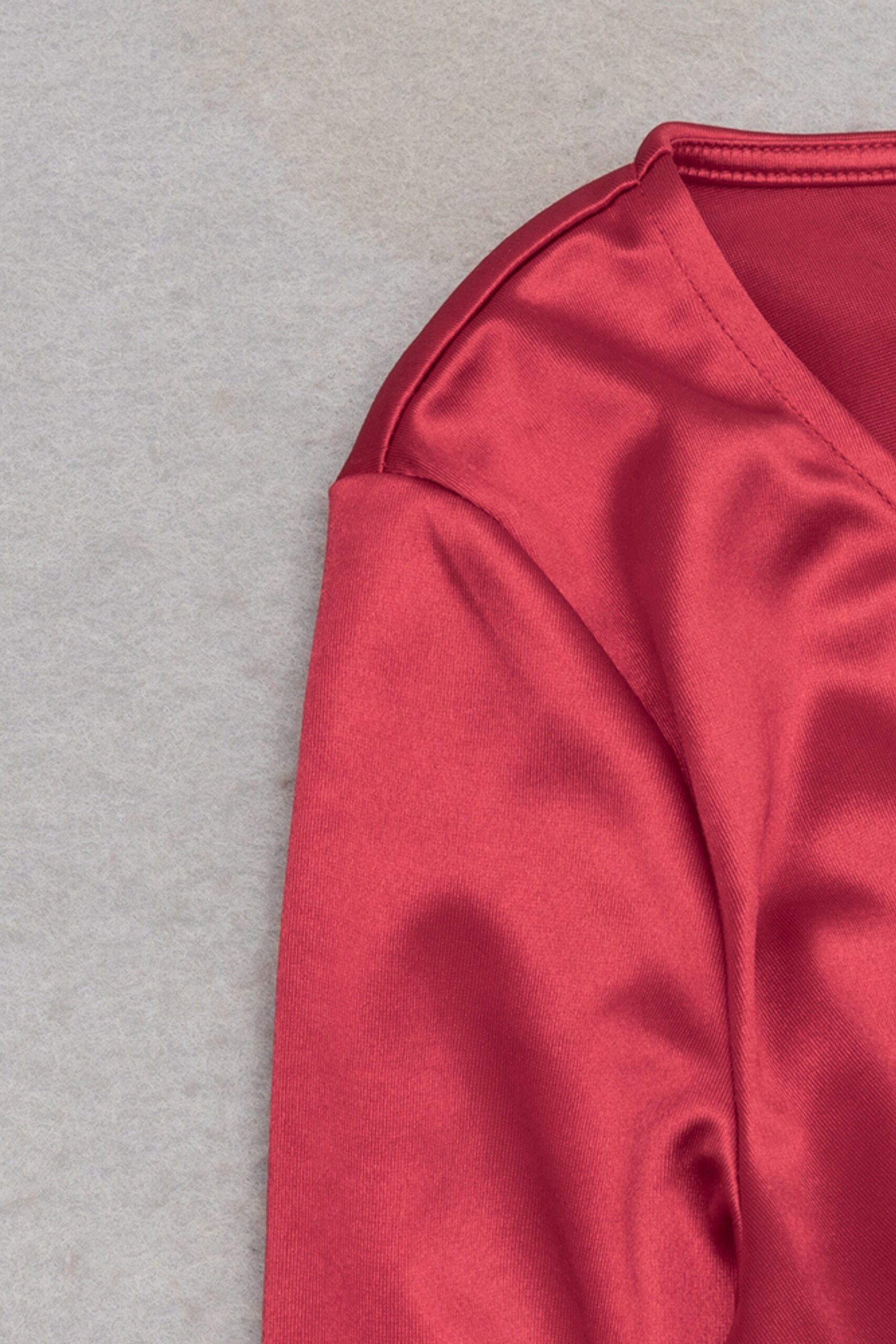 RED LEATHER RUFFLE MAXI DRESS, LONG SLEEVE