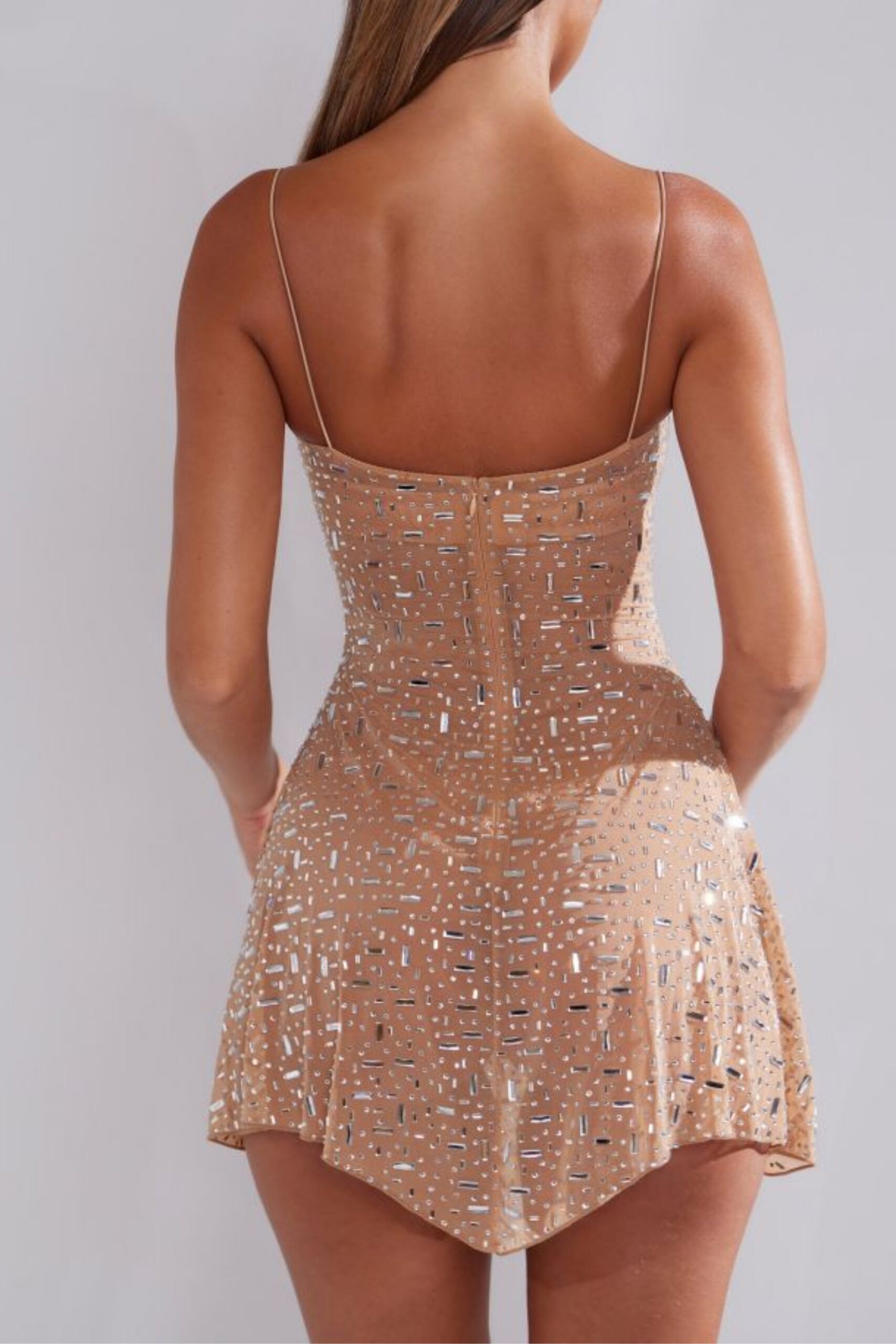 ELASTIC EMBELLISHED MINI DRESS, SKIN TONE, PARTY