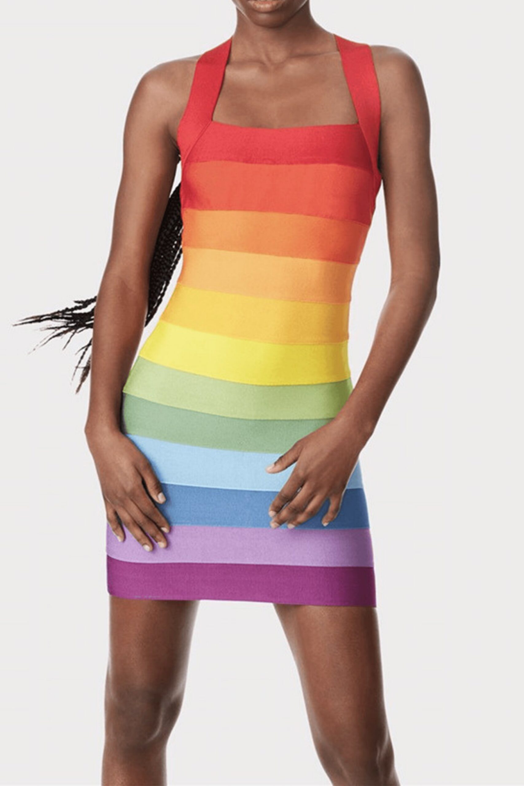 RAINBOW SLEEVELESS BANDAGE MINI PARTY DRESS