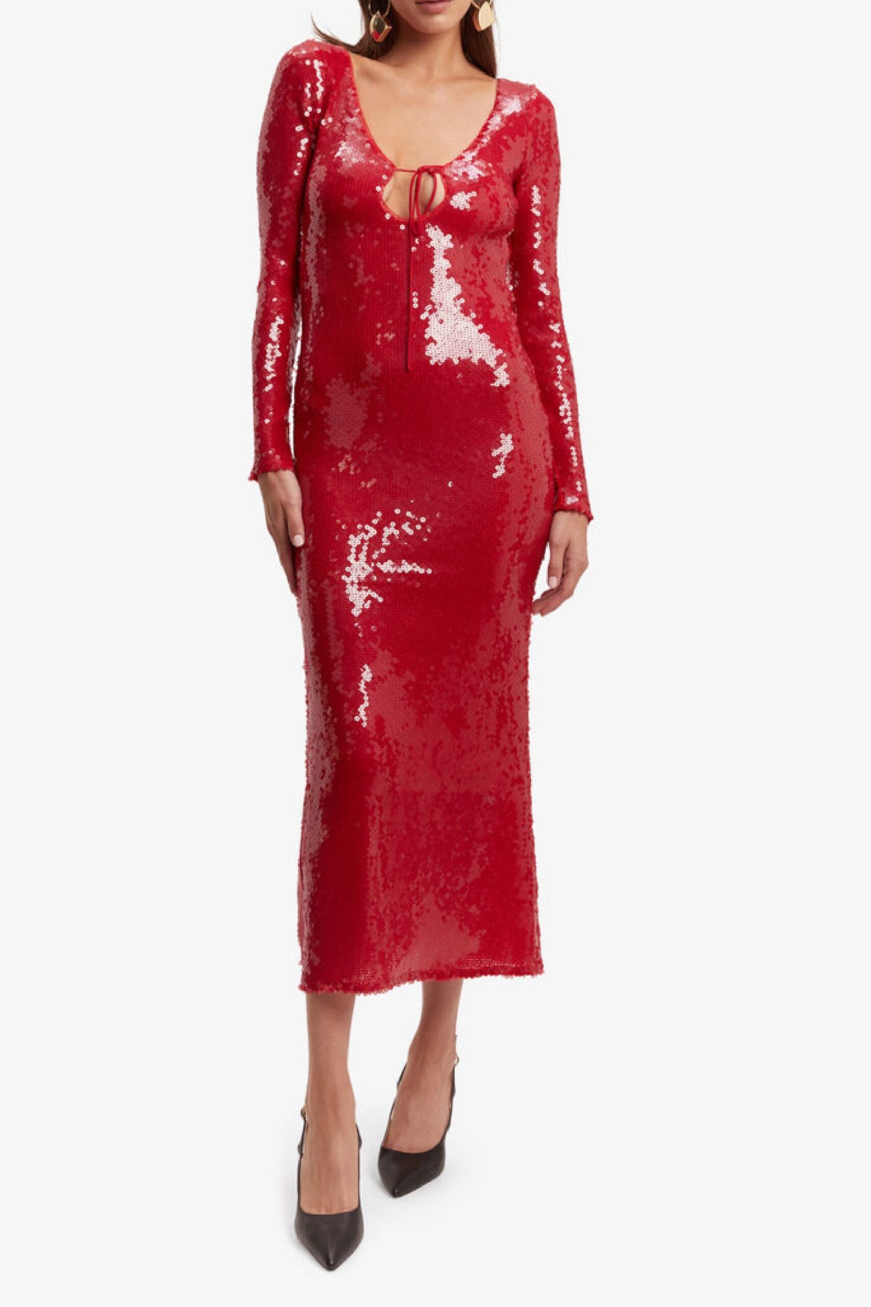 SEQUIN BANDAGE RED MAXI DRESS FOR PARTY