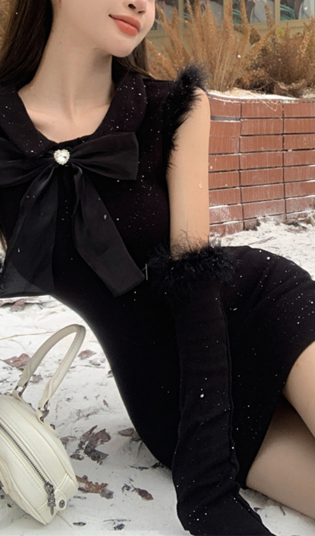 KNITTED BOW MINI DRESS FOR PARTY