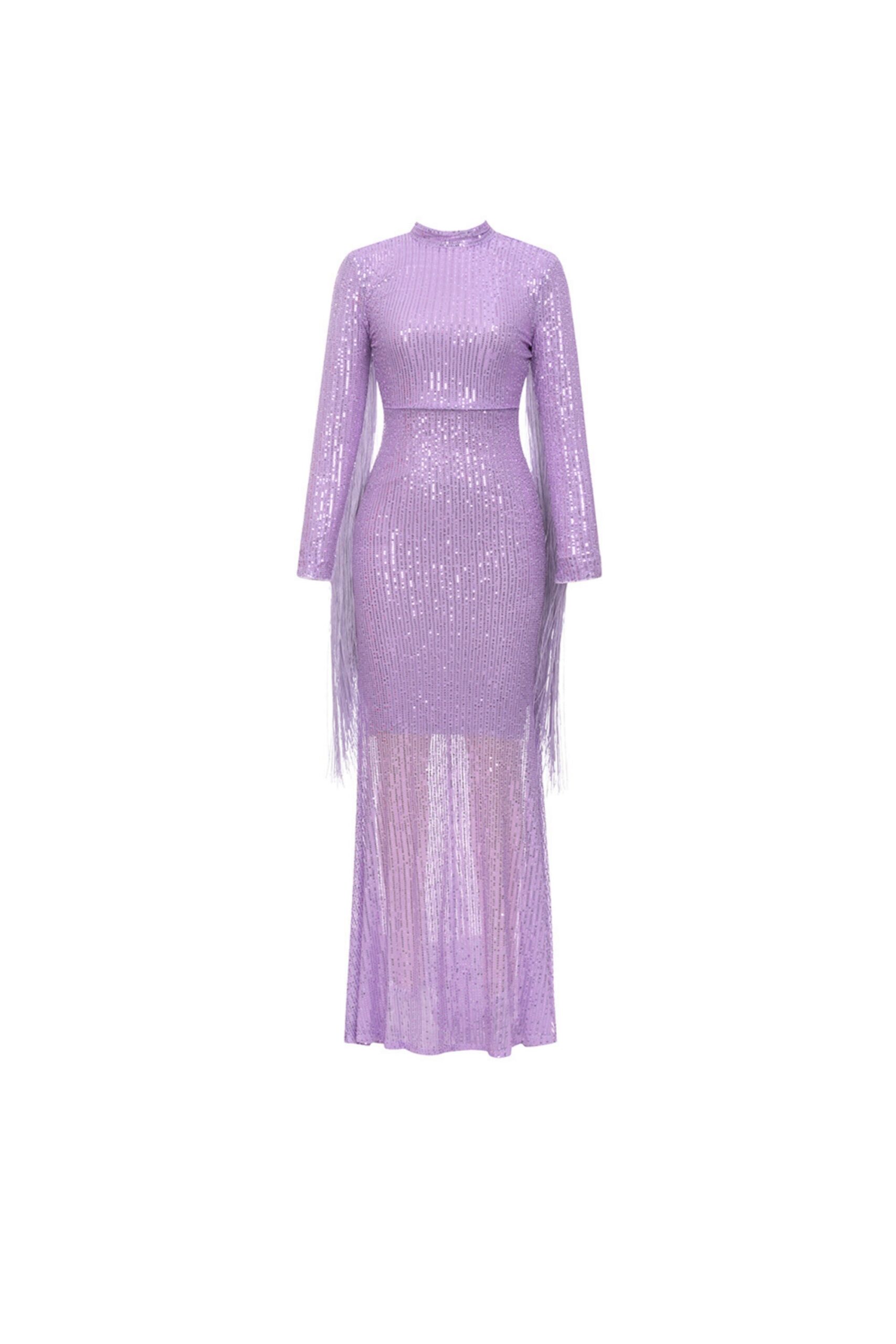 SEQUIN FRINGE MAXI DRESS PURPLE PARTY NIGHT