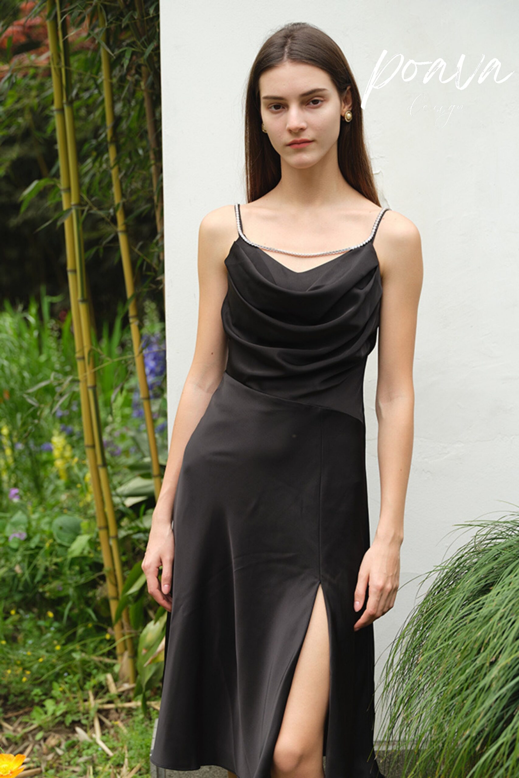 DIAMOND EMBELLISHED HIGH SPLIT MIDI COCKTAIL DRESS