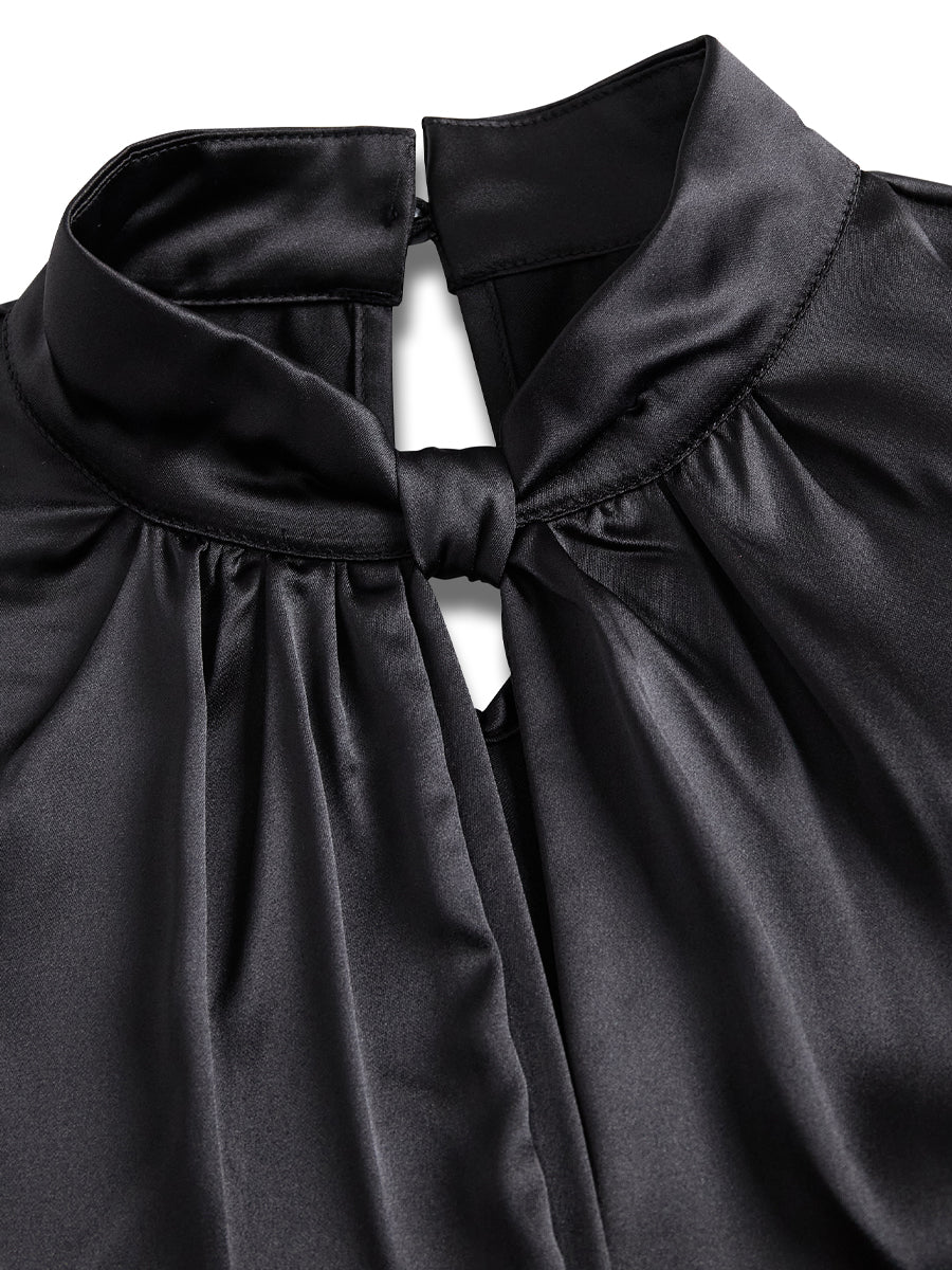 MODERN WHITE SATIN KEYHOLE BLOUSE FOR EVENTS