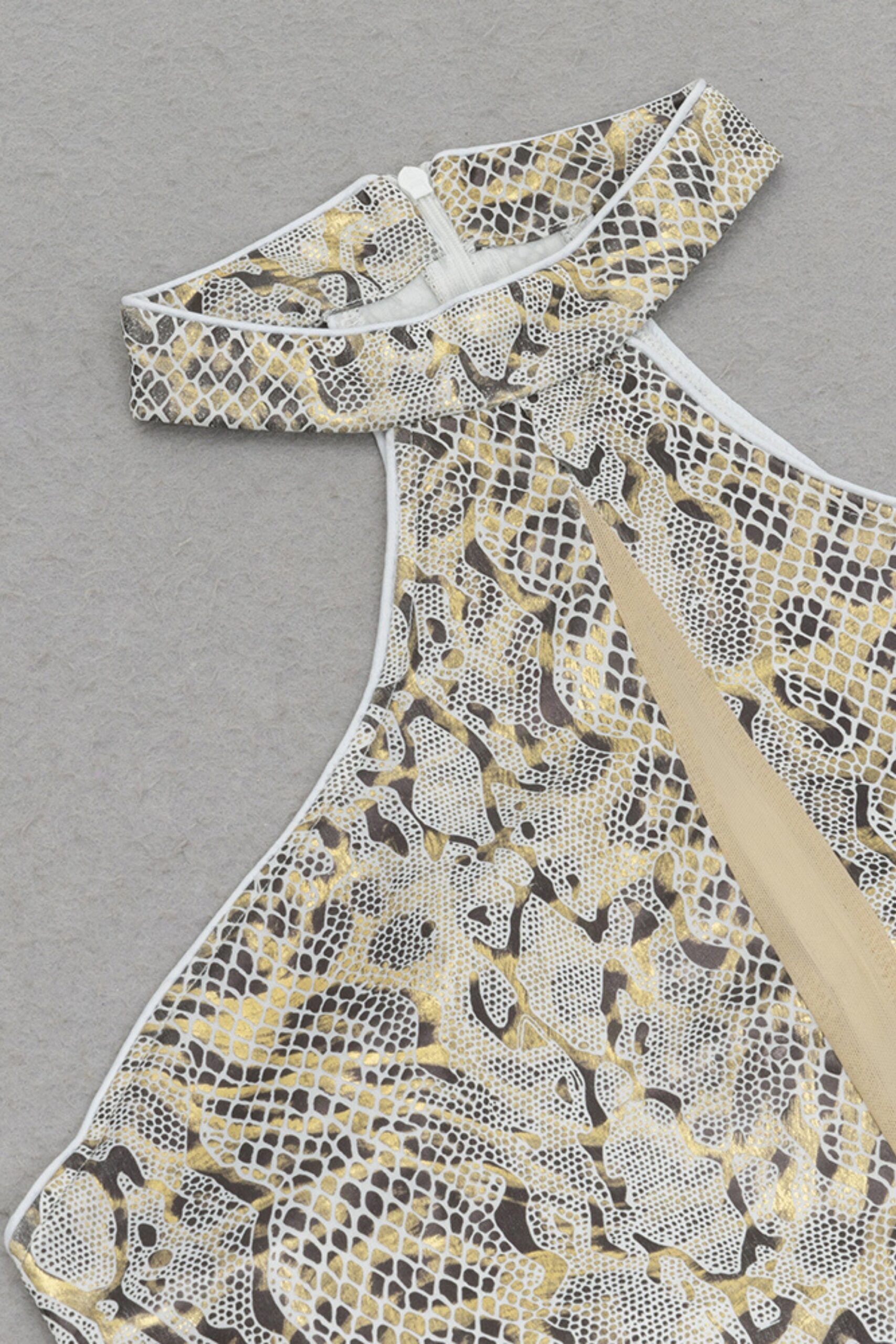 CUTOUT BANDAGE SNAKESKIN SPLIT MAXI DRESS